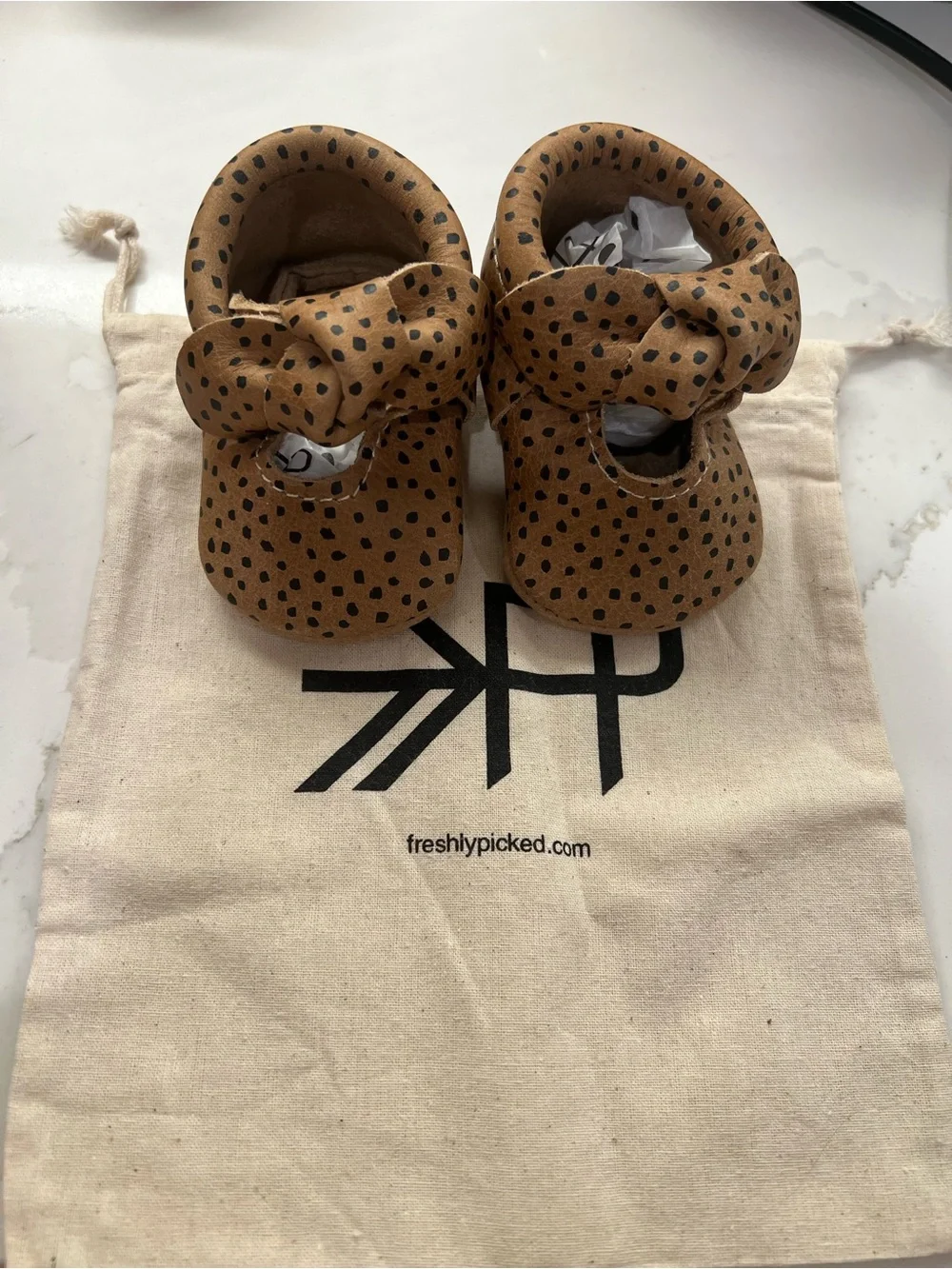 Freshly Picked Tan Brown Polka Dot Bow Moccasins